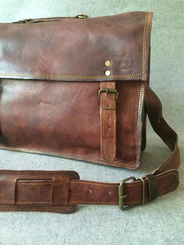 Handmade Leather 15″ Padded Laptop Bag SL+ Satchel Vintage